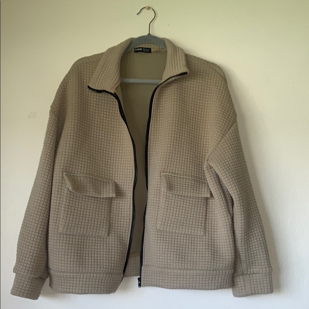 SHEIN Tan Lightweight Shirt Jacket with Textured Fabric
